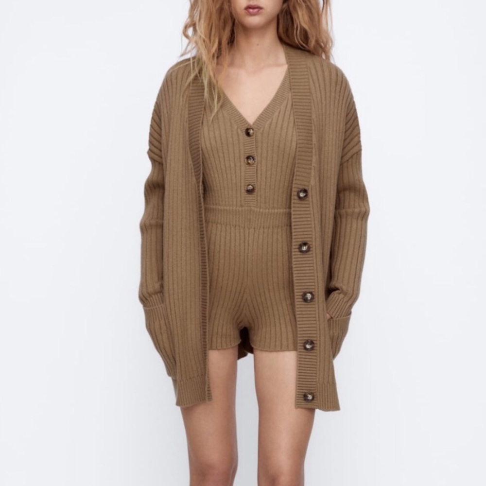 Zara Tan Ribbed Knit Cardigan